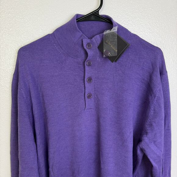Scott Barber Merino Wool Sweater Mens Large Purple Henley Knit Elbow Patch NWT - Picture 8 of 12